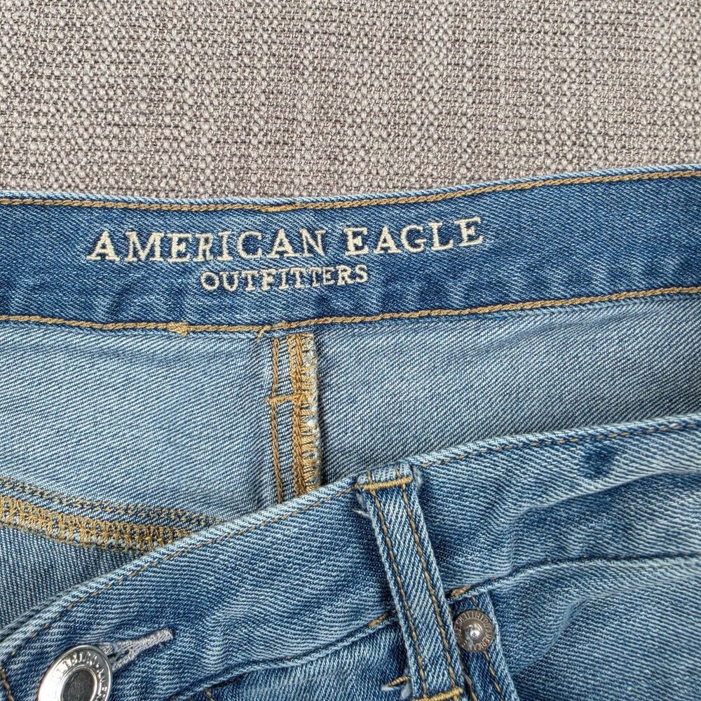 American Eagle Mom Jeans Womens 16 Reg High Rise Distressed Ripped Knee Blue - Picture 5 of 11